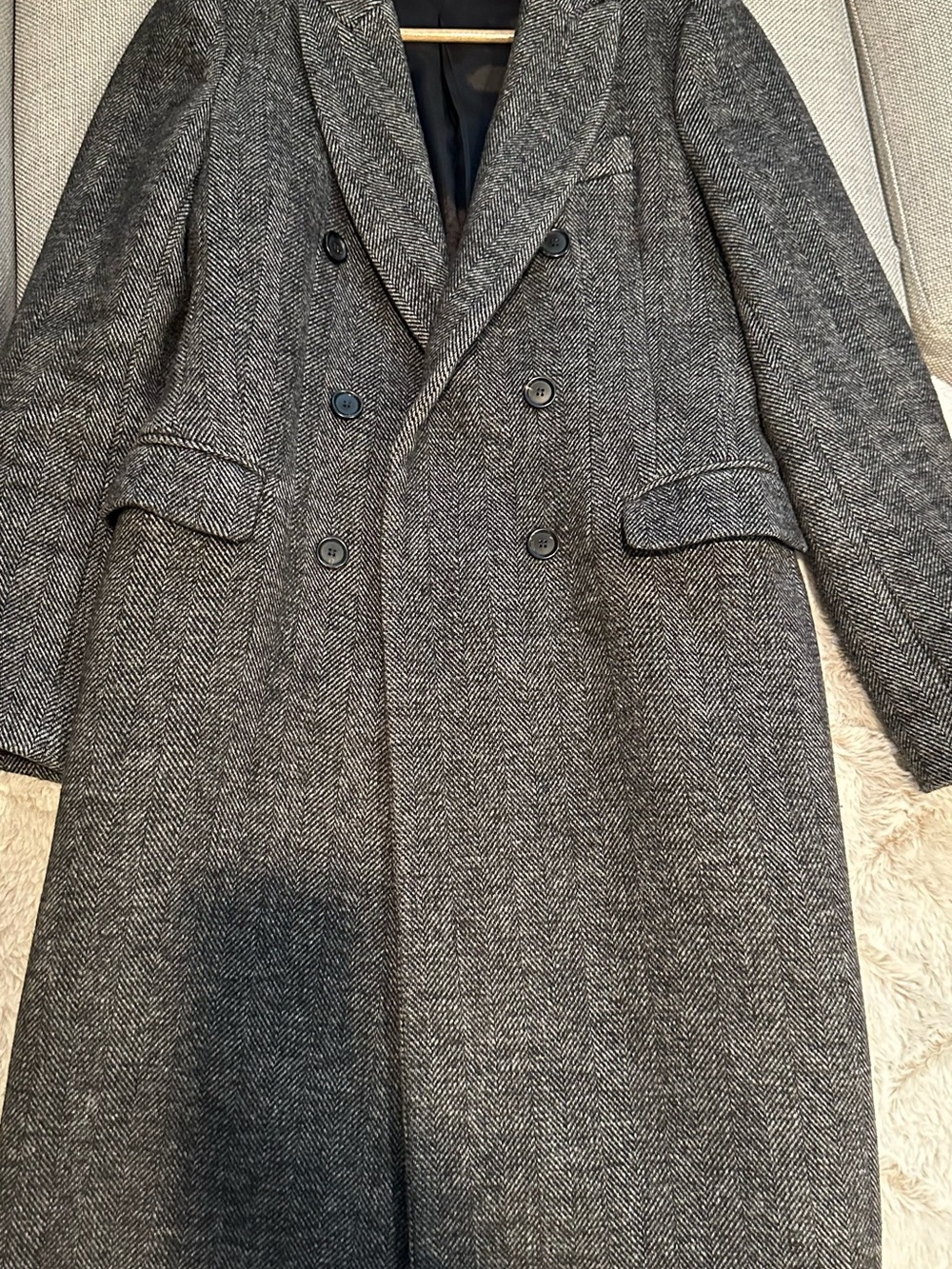 Women's Double-Breasted Herringbone Overcoat - Grey